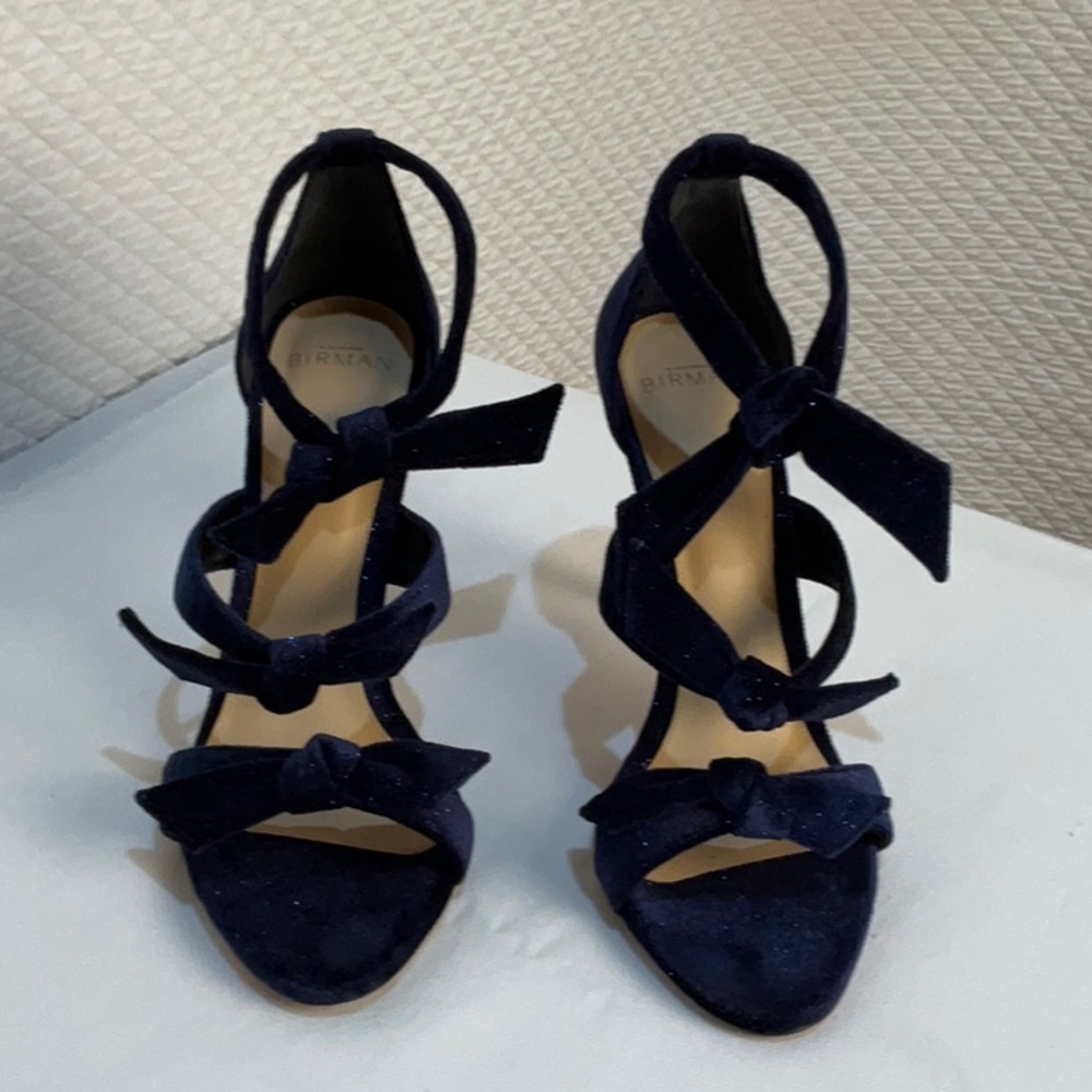 Alexandre Birman Blue Sparkle Velvet Gianna Three Bow Ankle Wrap Sandals Size 40